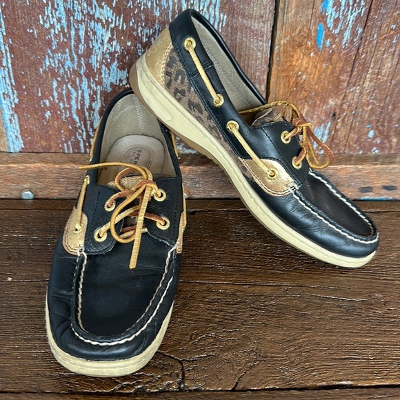 Sperry Top Sider Black Cheetah Print Loafer Size 8 - Picture 1 of 11